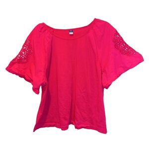 Old Navy Fuchsia Lace Panel Cotton Sleeve Top Size XLT Fairy Milkmaid Spring